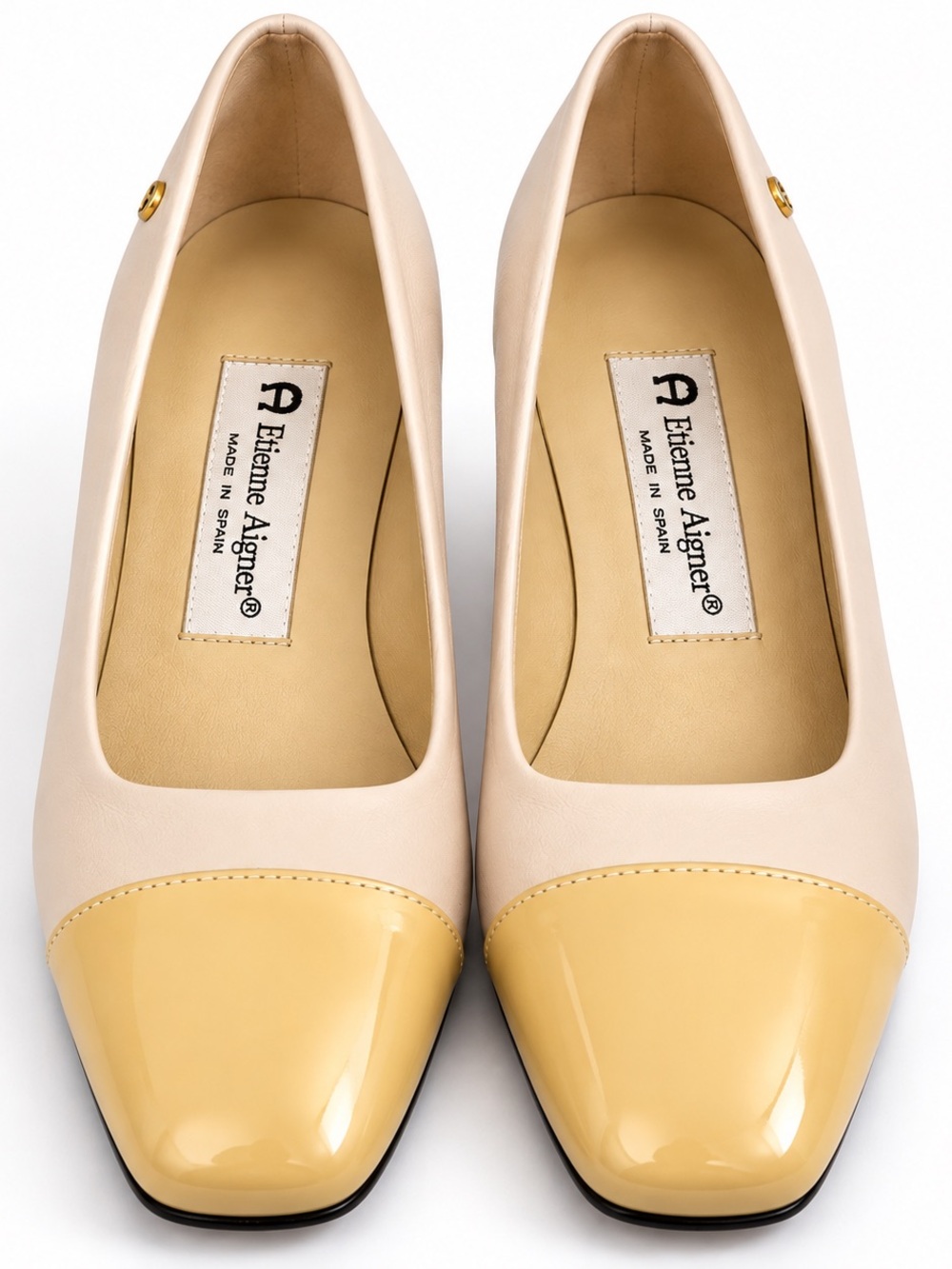 Vintage Etienne Aigner Women's Siena Two-Tone Pumps Block Heel Made in Spain